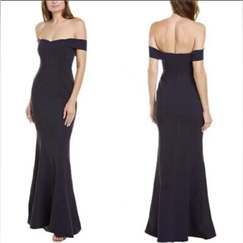 LOVE LIKELY Women’s Off the Shoulder Long Navy Blue Dress